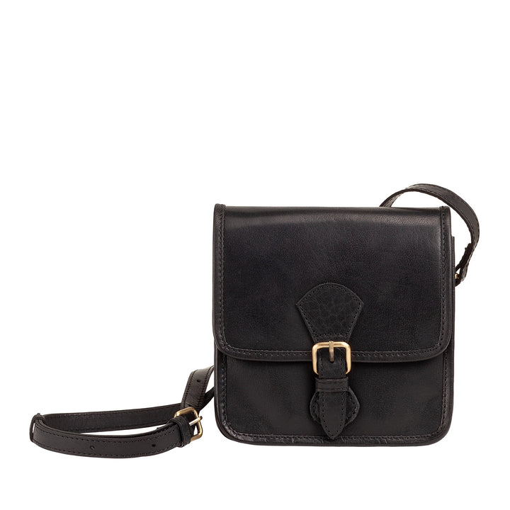 Kleine Damen-Umhängetasche von Nuvola Pelle aus echtem Vintage-Büffelleder – elegante Handtasche mit Magnetverschluss, Klappe und Schnalle, verstellbarer Schultergurt
