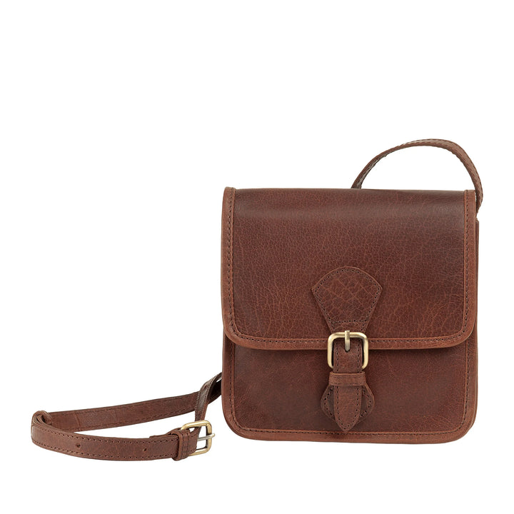 Kleine Damen-Umhängetasche von Nuvola Pelle aus echtem Vintage-Büffelleder – elegante Handtasche mit Magnetverschluss, Klappe und Schnalle, verstellbarer Schultergurt