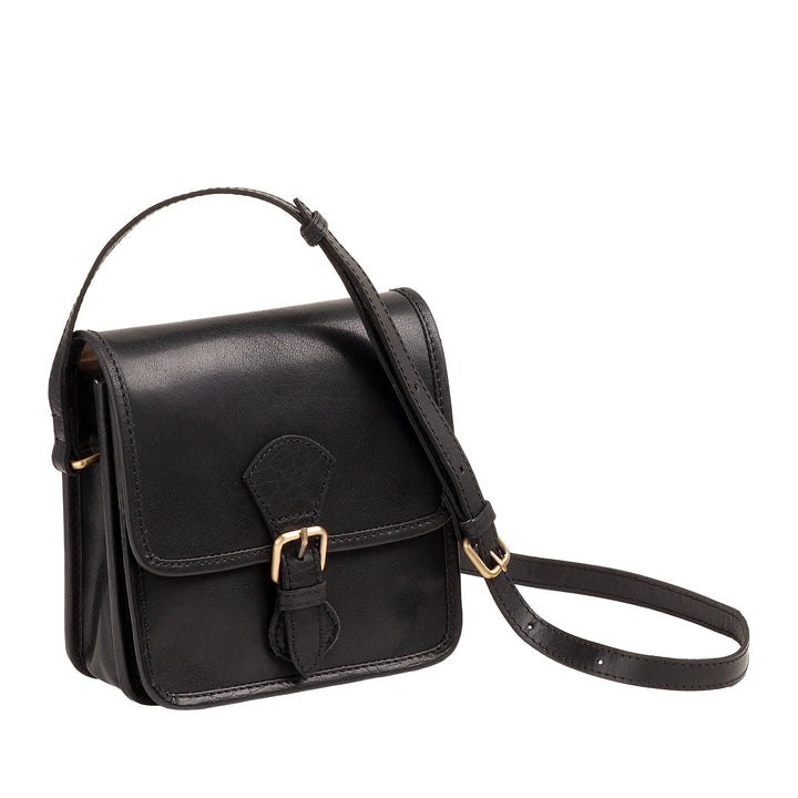Kleine Damen-Umhängetasche von Nuvola Pelle aus echtem Vintage-Büffelleder – elegante Handtasche mit Magnetverschluss, Klappe und Schnalle, verstellbarer Schultergurt