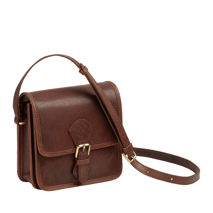 Kleine Damen-Umhängetasche von Nuvola Pelle aus echtem Vintage-Büffelleder – elegante Handtasche mit Magnetverschluss, Klappe und Schnalle, verstellbarer Schultergurt