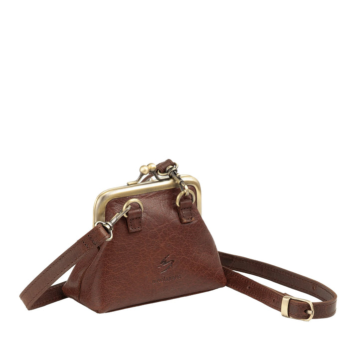 Nuvola Pelle Mini Sac pour Femme en Véritable Cuir de Buffle Vintage avec Fermeture Clic Clac - Porte-Monnaie Fait Main - Sac à Main élégant avec Bandoulière Amovible Ajustable Style Rétro