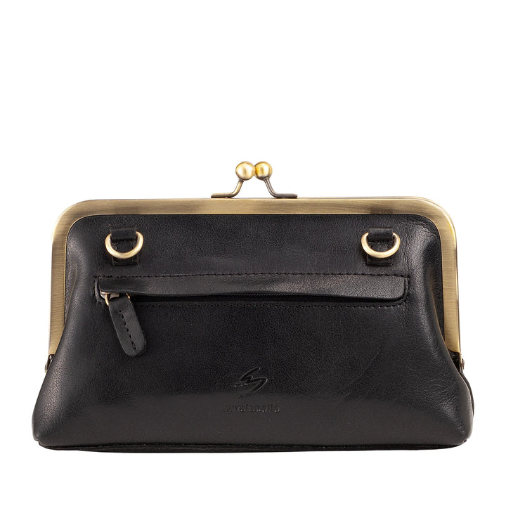 Nuvola Pelle Sac Femme en Véritable Cuir de Buffle Vintage avec Fermeture Clic Clac et Bandoulière Amovible Ajustable - Petit Sac à Main Rétro Élégant