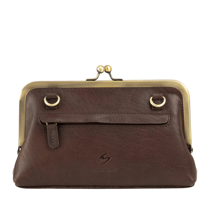 Nuvola Pelle Sac Femme en Véritable Cuir de Buffle Vintage avec Fermeture Clic Clac et Bandoulière Amovible Ajustable - Petit Sac à Main Rétro Élégant