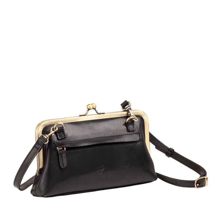Nuvola Pelle Sac Femme en Véritable Cuir de Buffle Vintage avec Fermeture Clic Clac et Bandoulière Amovible Ajustable - Petit Sac à Main Rétro Élégant