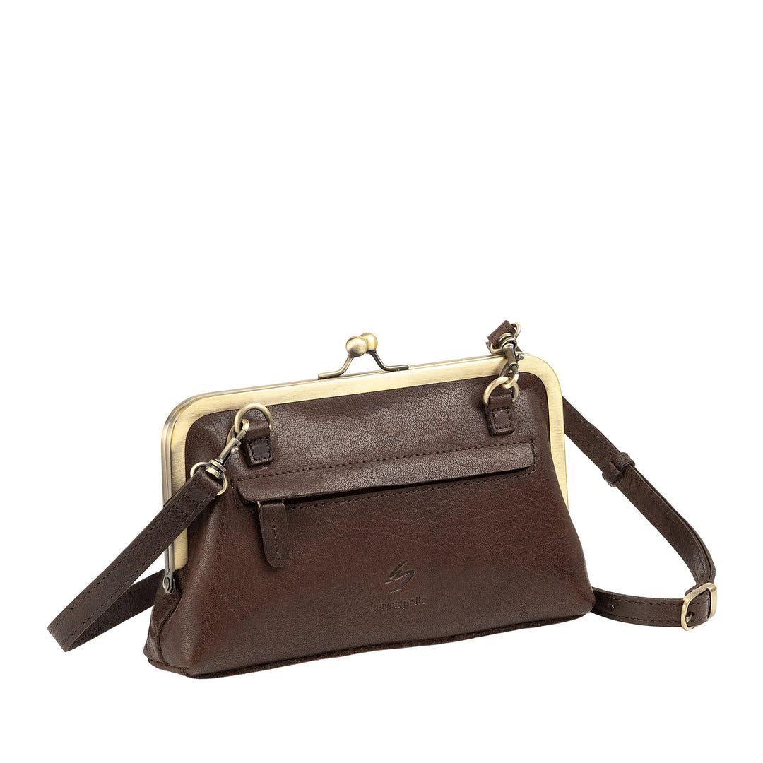 Nuvola Pelle Sac Femme en Véritable Cuir de Buffle Vintage avec Fermeture Clic Clac et Bandoulière Amovible Ajustable - Petit Sac à Main Rétro Élégant