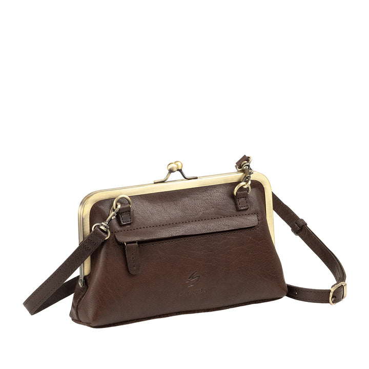 Nuvola Pelle Sac Femme en Véritable Cuir de Buffle Vintage avec Fermeture Clic Clac et Bandoulière Amovible Ajustable - Petit Sac à Main Rétro Élégant