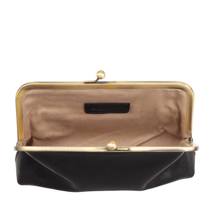 Nuvola Pelle Sac Femme en Véritable Cuir de Buffle Vintage avec Fermeture Clic Clac et Bandoulière Amovible Ajustable - Petit Sac à Main Rétro Élégant