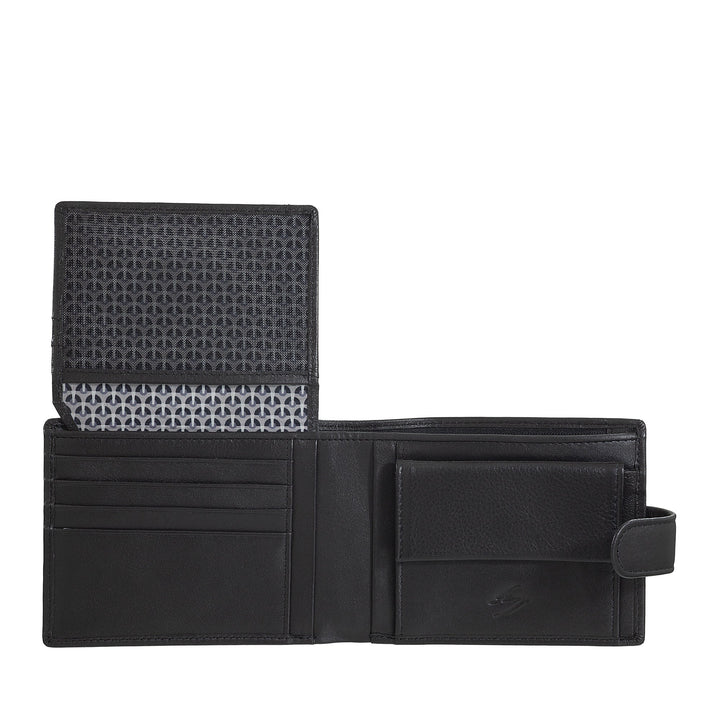 Nuvola Pelle Portafoglio Uomo in Pelle con Chiusura Esterna a Bottone - Portafoglio con Portamonete e Porta Carte Documenti, Zip Interna