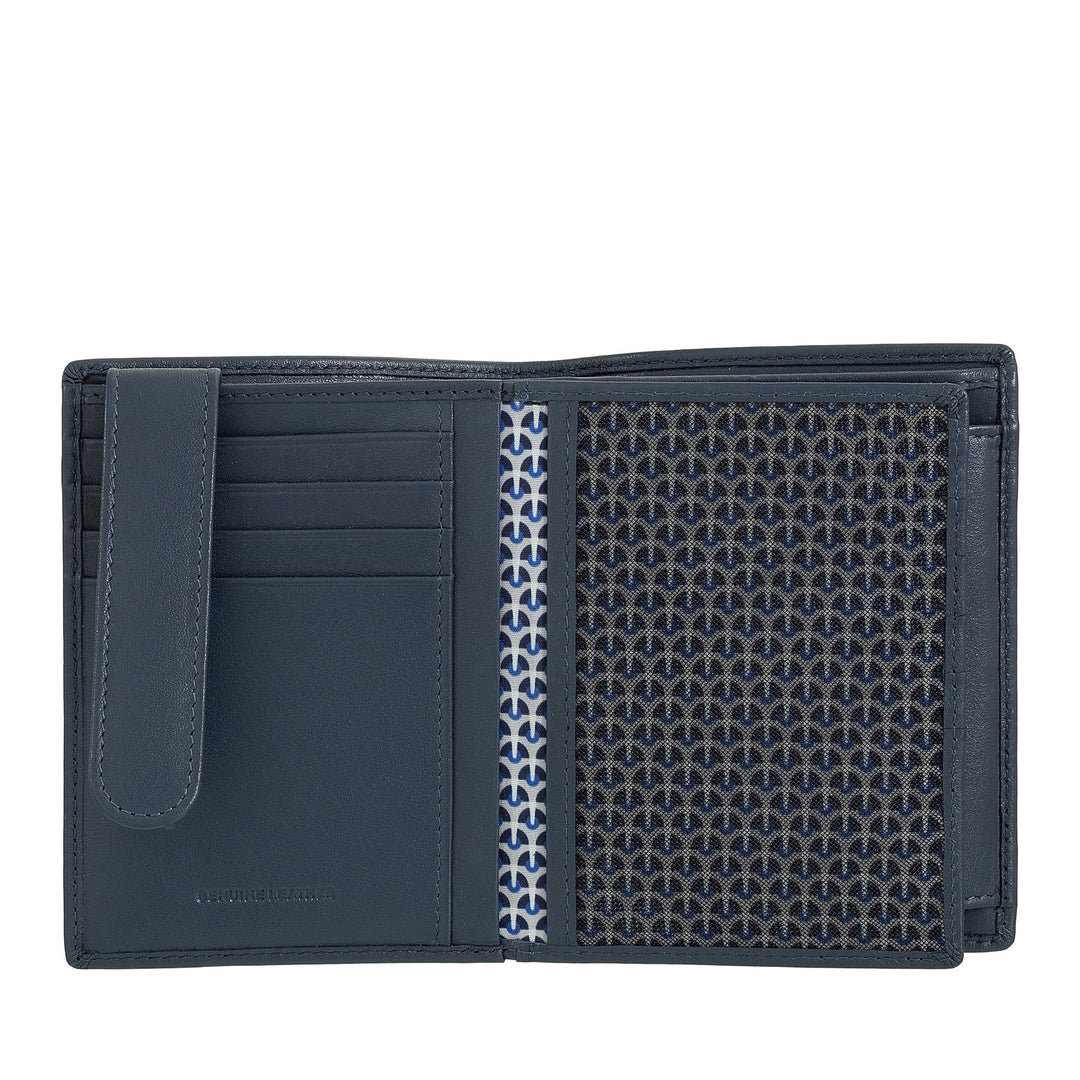 Nuvola Pelle Cartera tipo libro vertical de piel para hombre - Cartera grande multibolsillos para monedas, documentos, tarjetas de crédito y tarjetas