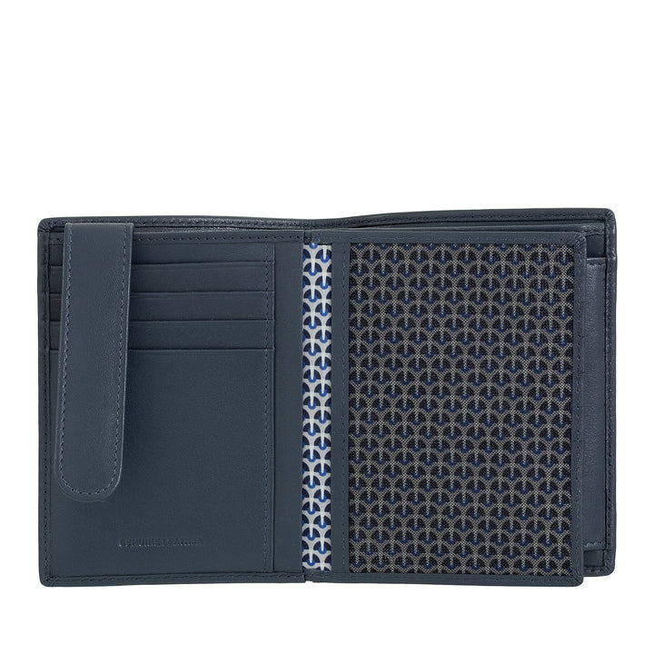 Nuvola Pelle Cartera tipo libro vertical de piel para hombre - Cartera grande multibolsillos para monedas, documentos, tarjetas de crédito y tarjetas