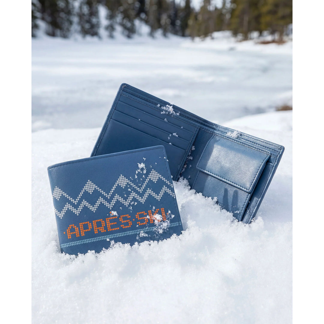 DUDU Cartera pequeña de piel para hombre Apres Ski - Monedero compacto, tarjetero y porta billetes, diseño invernal