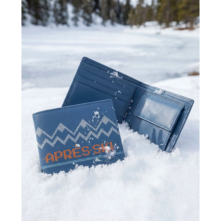 DUDU Cartera pequeña de piel para hombre Apres Ski - Monedero compacto, tarjetero y porta billetes, diseño invernal