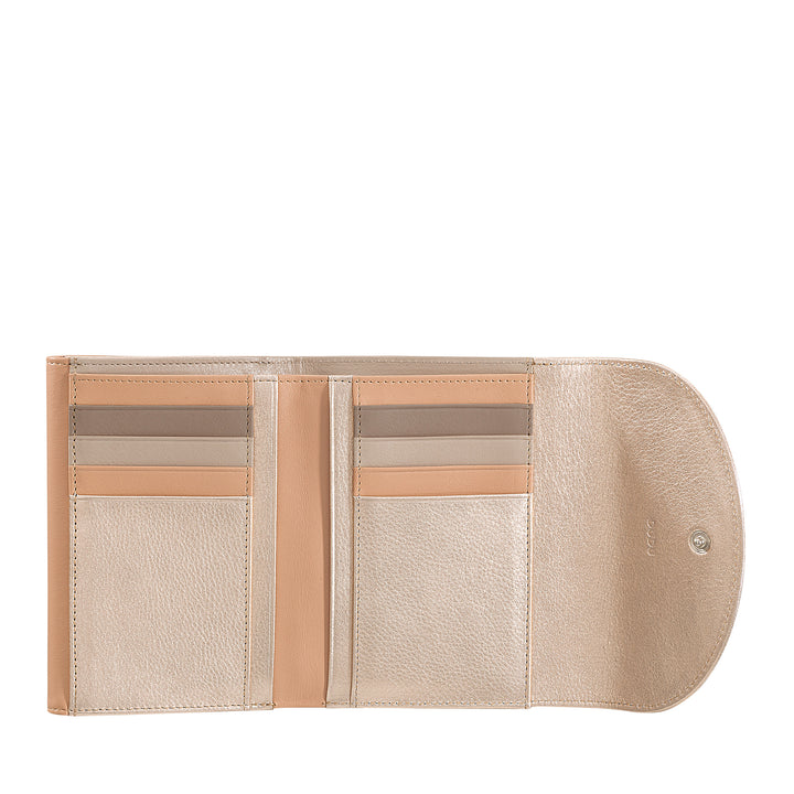 DUDU Cartera de piel auténtica RFID para mujer con monedero, cartera colorida con doble solapa, tarjetero, tarjetero para billetes