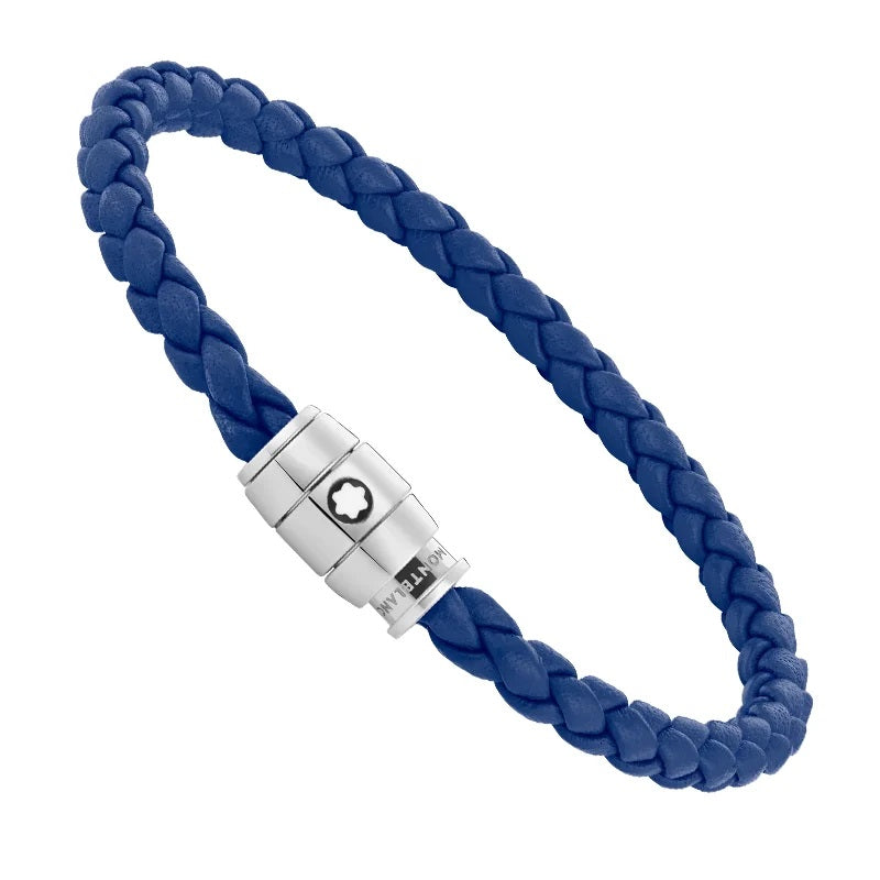 Montblanc stalen armband met 3 ringen sluiting en blauwe huid meet 1090068