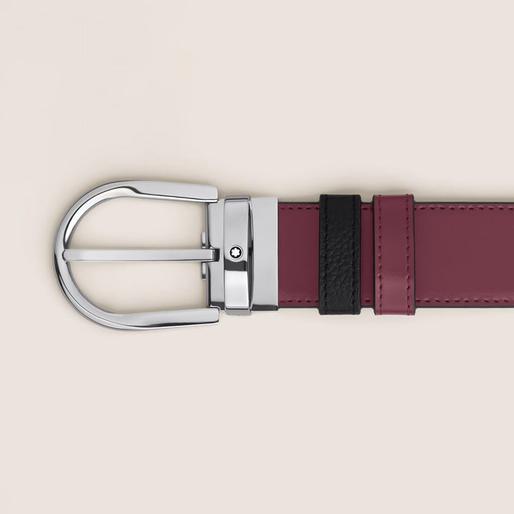 Montblanc reversible belt 35 mm black grained/cassis leather with horseshoe buckle 199665