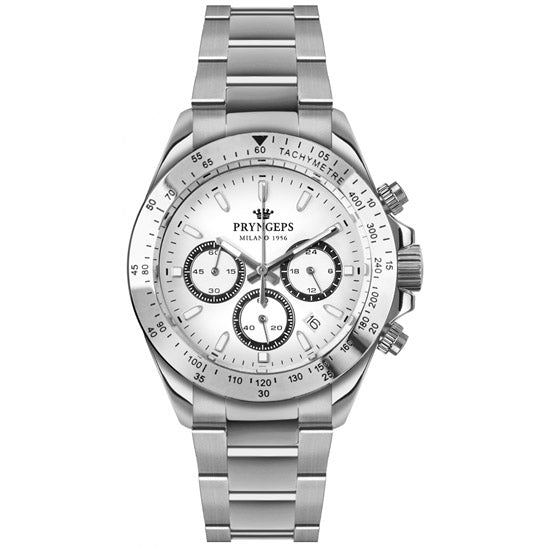 Reloj Pryngeps Erre X Chrono para hombre 40 mm acero cuarzo blanco CR623-1 BI
