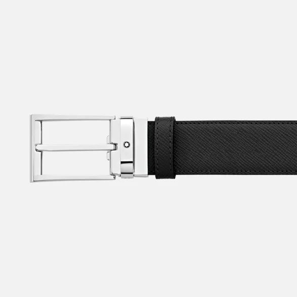 Montblanc 35 mm riem Trapezoidal Buckle Leather Sartorial omkeerbare zwartblauw verstelbare lengte 118438