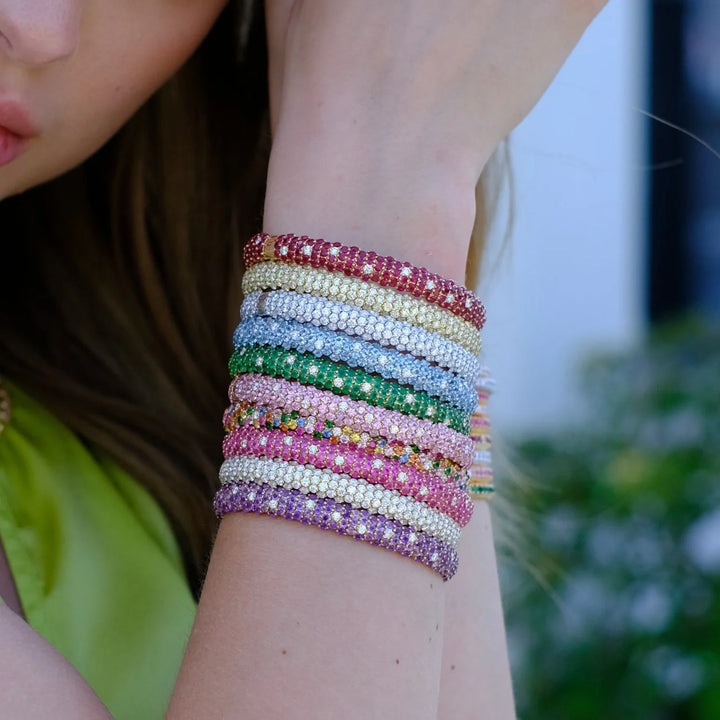 Zydo gewölbtes elastisches Armband mit blauem Topas, Weißgold, blauem Topas 63554