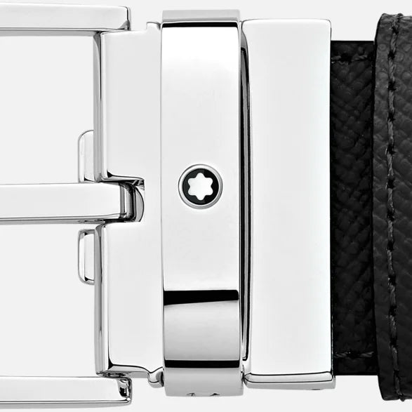 Montblanc 35 mm riem Trapezoidal Buckle Leather Sartorial omkeerbare zwartblauw verstelbare lengte 118438