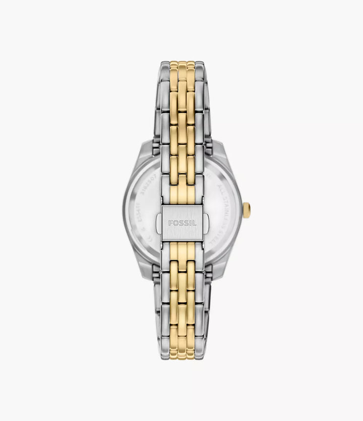 Reloj Fossil Scarlette 33mm acero cuarzo burdeos acabado PVD oro amarillo ES5461