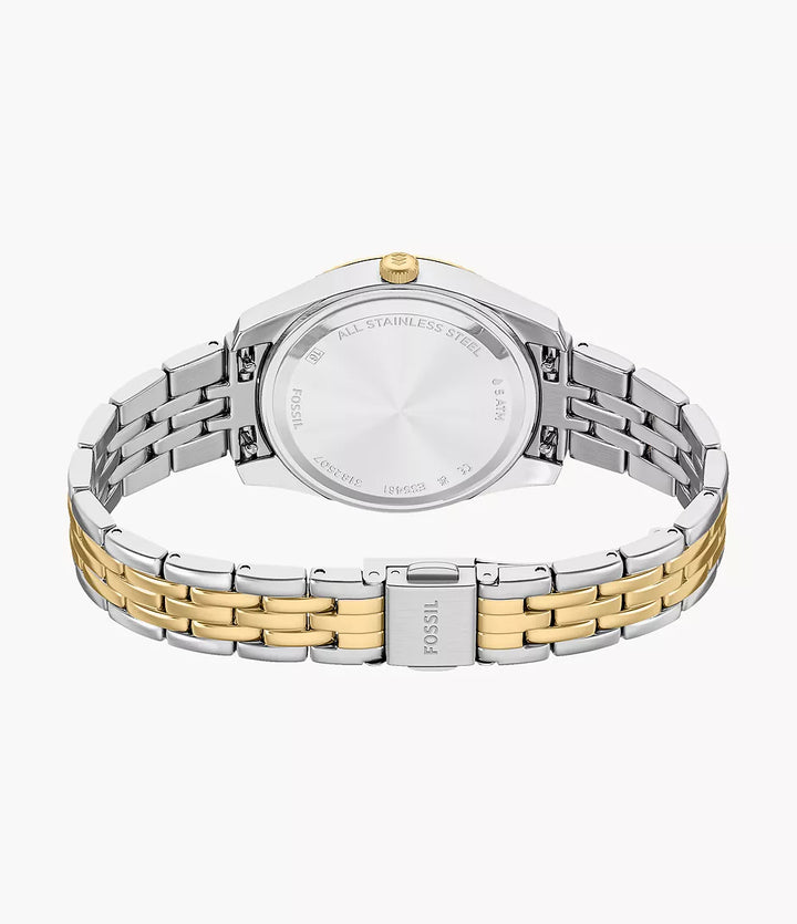 Reloj Fossil Scarlette 33mm acero cuarzo burdeos acabado PVD oro amarillo ES5461