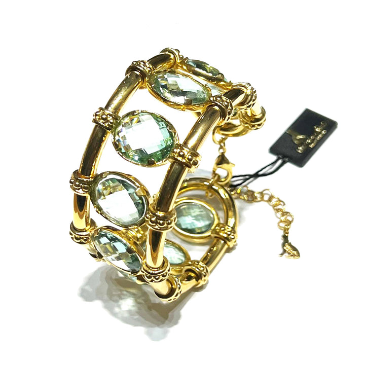 Federica Rossi Ibiza bracelet bronze PVD finish 18kt yellow gold quartz aquamarine color FR.BR.18