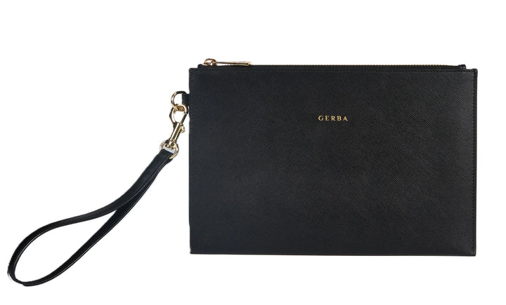 Flache Gerba-Clutch aus Saffiano-Kalbsleder, Maße: 25 x 16 cm, GB010 SCHWARZ
