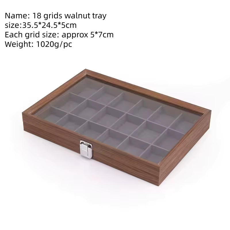 Joyero de madera de nogal Capodagli 12 compartimentos interior gris oscuro CPD-BOX-12