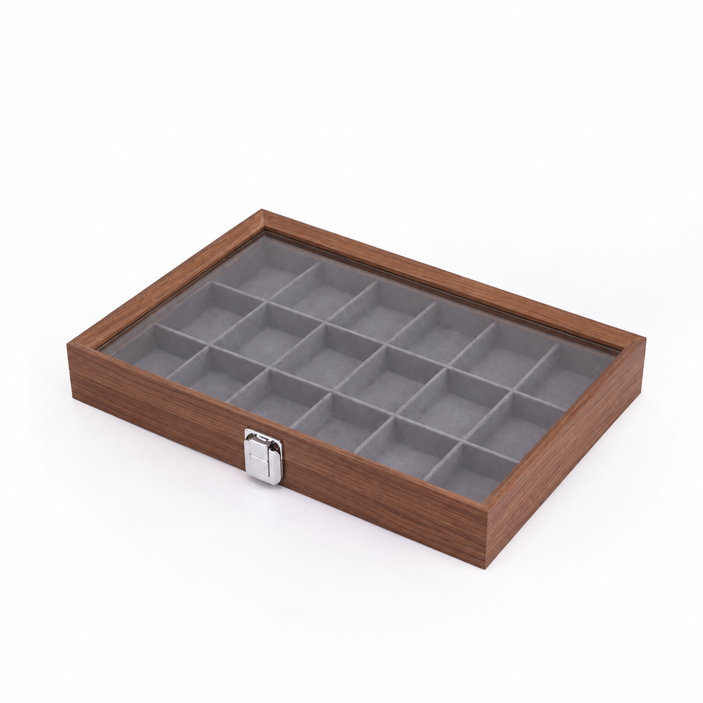 Joyero de madera de nogal Capodagli 12 compartimentos interior gris oscuro CPD-BOX-12