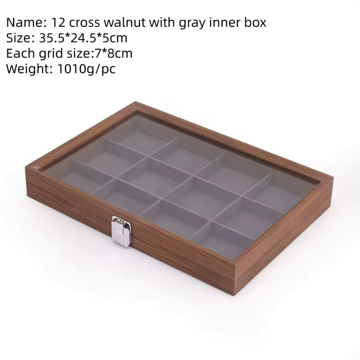 Joyero de madera de nogal Capodagli 12 compartimentos interior gris oscuro CPD-BOX-12
