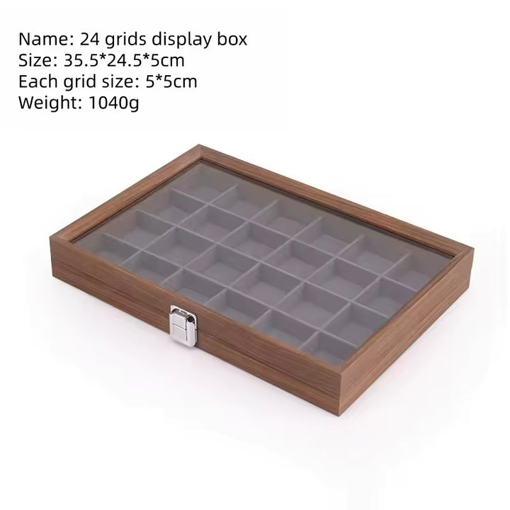 Joyero de madera de nogal Capodagli 12 compartimentos interior gris oscuro CPD-BOX-12