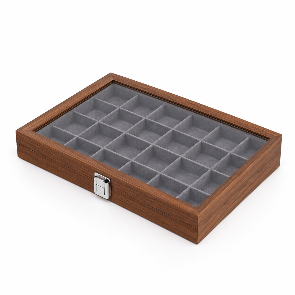 Joyero de madera de nogal Capodagli 12 compartimentos interior gris oscuro CPD-BOX-12