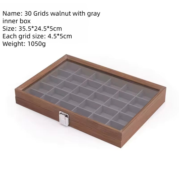 Joyero de madera de nogal Capodagli 12 compartimentos interior gris oscuro CPD-BOX-12