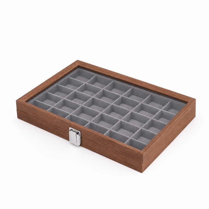 Joyero de madera de nogal Capodagli 12 compartimentos interior gris oscuro CPD-BOX-12