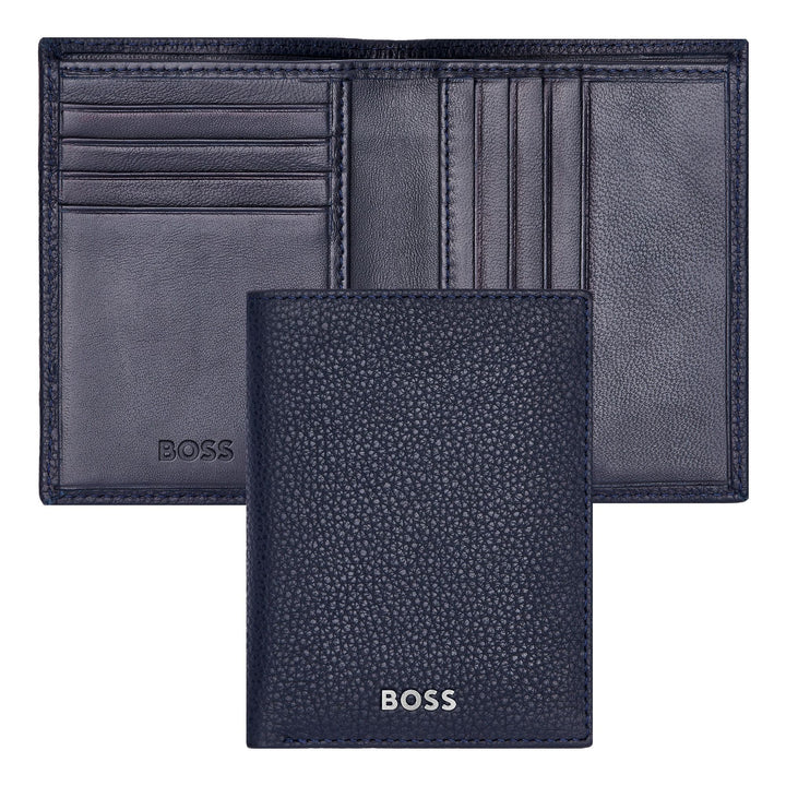 Hugo Boss klassischer Klappkartenhalter, genarbtes Marineblau, HLE416N