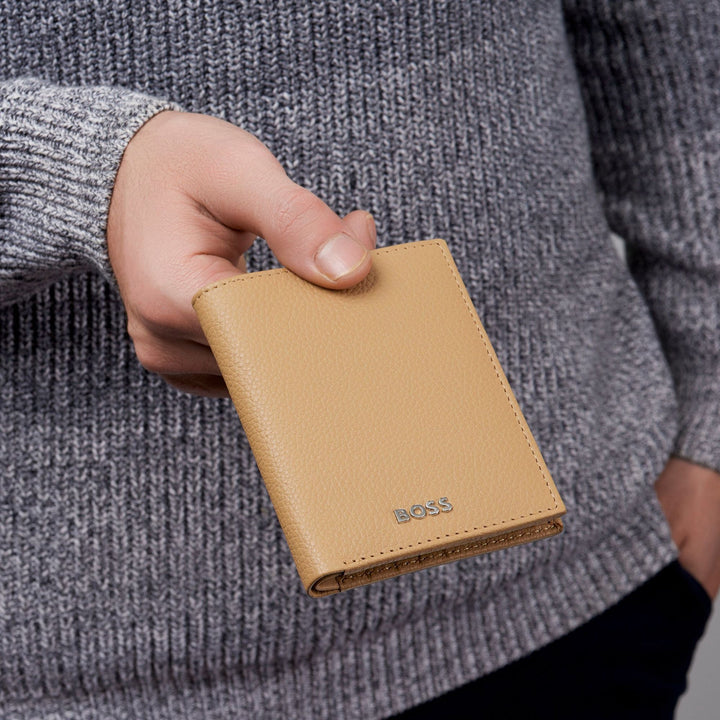 Hugo Boss Classic Grained Camel Folding Card Holder HLE416X