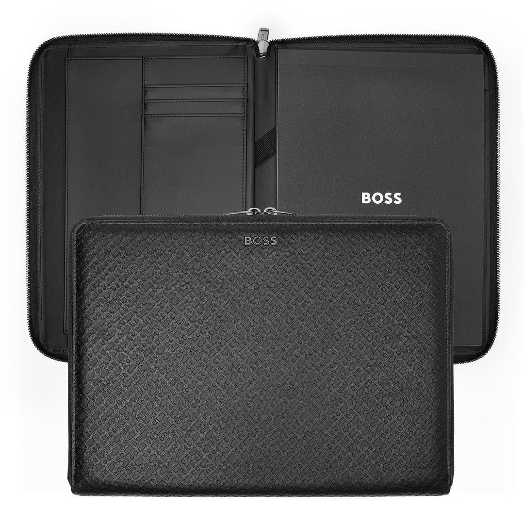 Hugo Boss A4 Monogram Zipped Conference Folder Black HTA411A