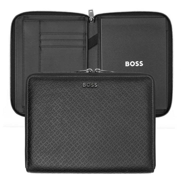 Hugo Boss Conférencier A5 Monogramme Zippé Noir HTM411A