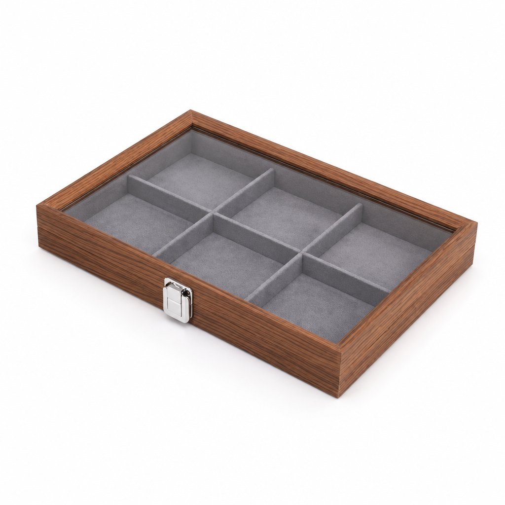 Boîte à bijoux en bois de noyer Capodagli avec 6 compartiments, intérieur gris foncé CPD-BOX-6