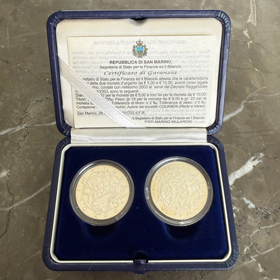 Pièces en argent 5 € 10 € République de Saint-Marin Jeux Olympiques 2004