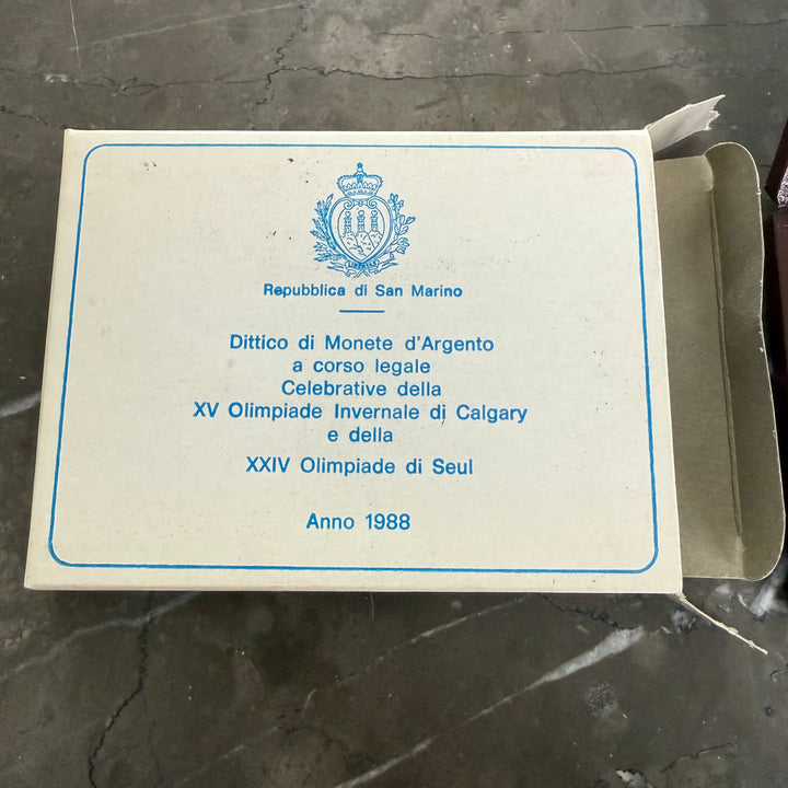 Monete in argento Repubblica di San Marino XV Olimpiade Invernale di Calgary e XXIV Olimpiade di Seul 1988
