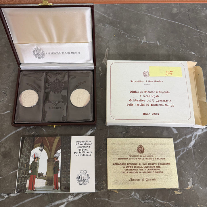 Monete in argento 500 1000 Lire Repubblica di San Marino V Centenario nascita Raffaello Sanzio 1983