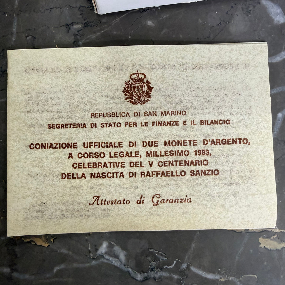 Monete in argento 500 1000 Lire Repubblica di San Marino V Centenario nascita Raffaello Sanzio 1983