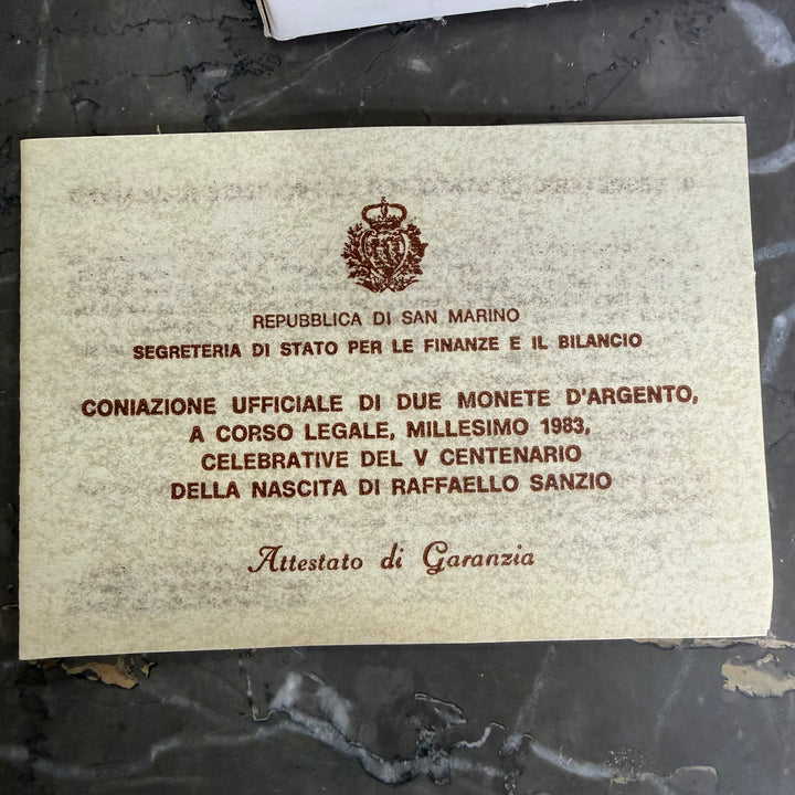 Monete in argento 500 1000 Lire Repubblica di San Marino V Centenario nascita Raffaello Sanzio 1983