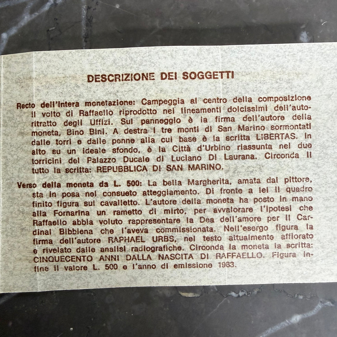 Monete in argento 500 1000 Lire Repubblica di San Marino V Centenario nascita Raffaello Sanzio 1983