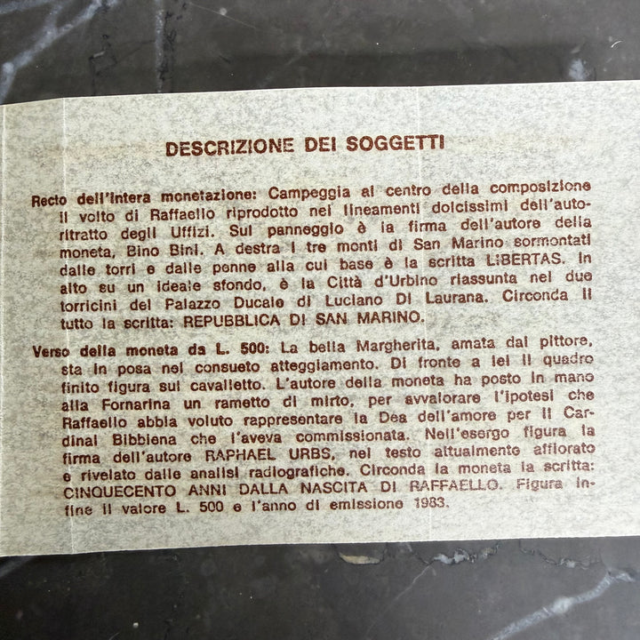 Monete in argento 500 1000 Lire Repubblica di San Marino V Centenario nascita Raffaello Sanzio 1983