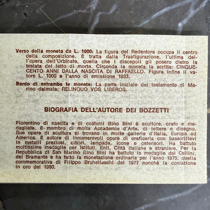 Monete in argento 500 1000 Lire Repubblica di San Marino V Centenario nascita Raffaello Sanzio 1983