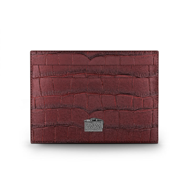 Tarjetero de piel de cocodrilo burdeos Giovanni Raspini plata 925 L0029