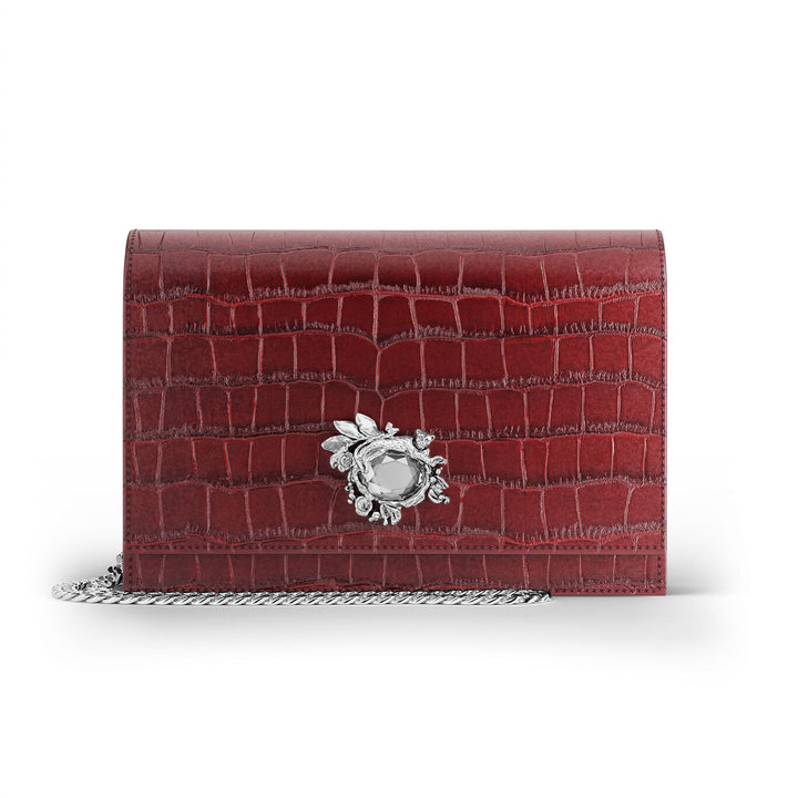 Giovanni Raspini bolso de mano selva croco burdeos cuero bronce-blanco L0034