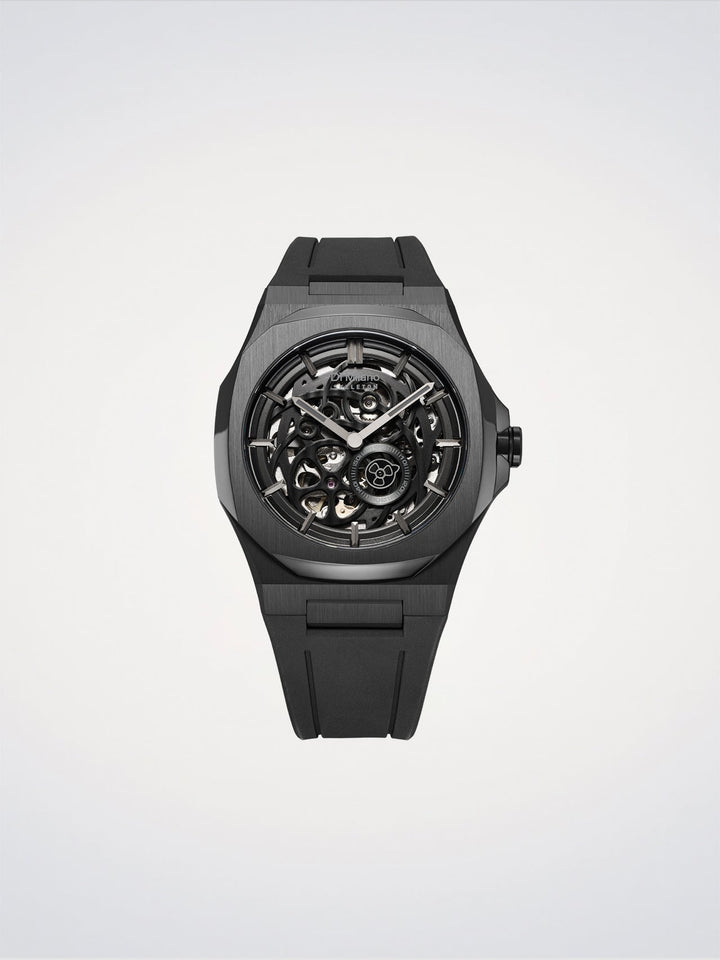 D1 Milano Jet Black Skeleton Rubber 41.5 mm D1-SKRJ17